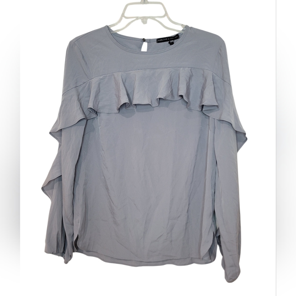 Harlowe & Graham Ruffled Gray Blouse NWT Small